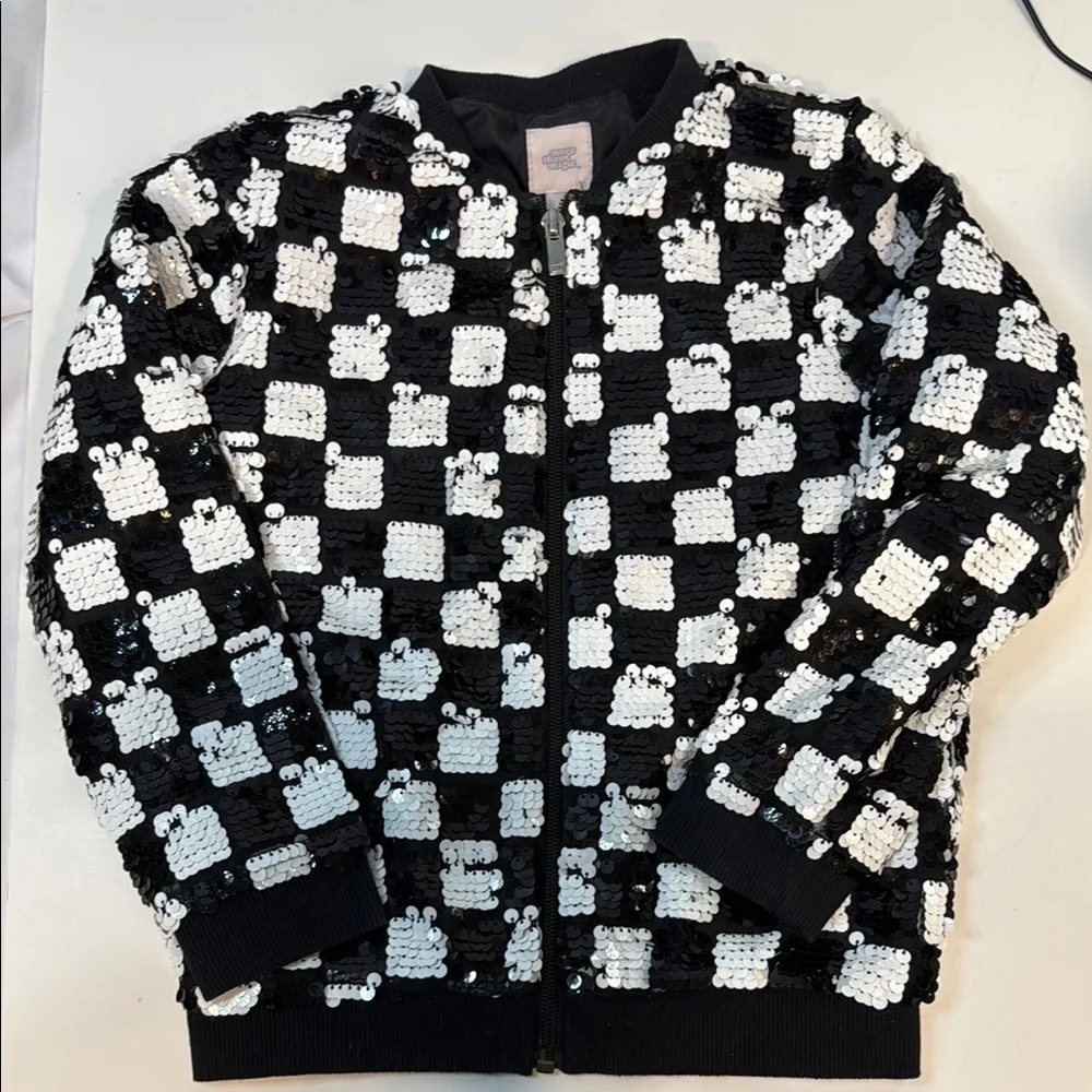Black and White Full Sequin Checkered Jacket, Girls 6/6x, super cute!